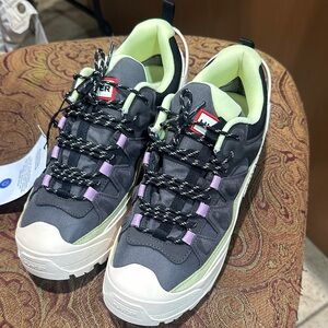Hunter Brand Nicia Waterproof Gray Sneakers with Lime Green & Lavender Accents